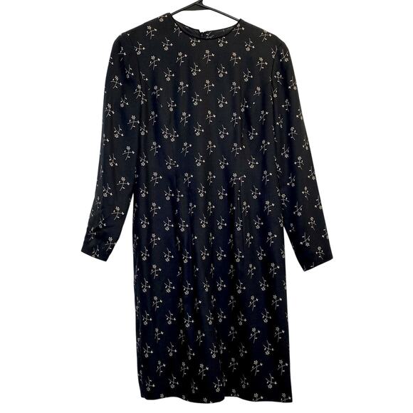 Talbots Floral Print Ponte Sheath midi Dress black sz 4 3/4 sleeve round neck - Picture 8 of 10